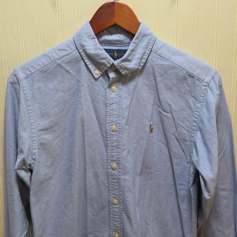 Ralph Lauren Shirt Boys 14 Blue Solid Oxford Button Down Long Sleeve Pony Logo